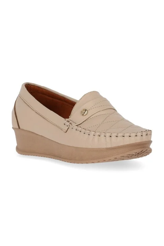 MOCASIN PLATAFORMA CORRIDA BEIGE DE PIEL 44349